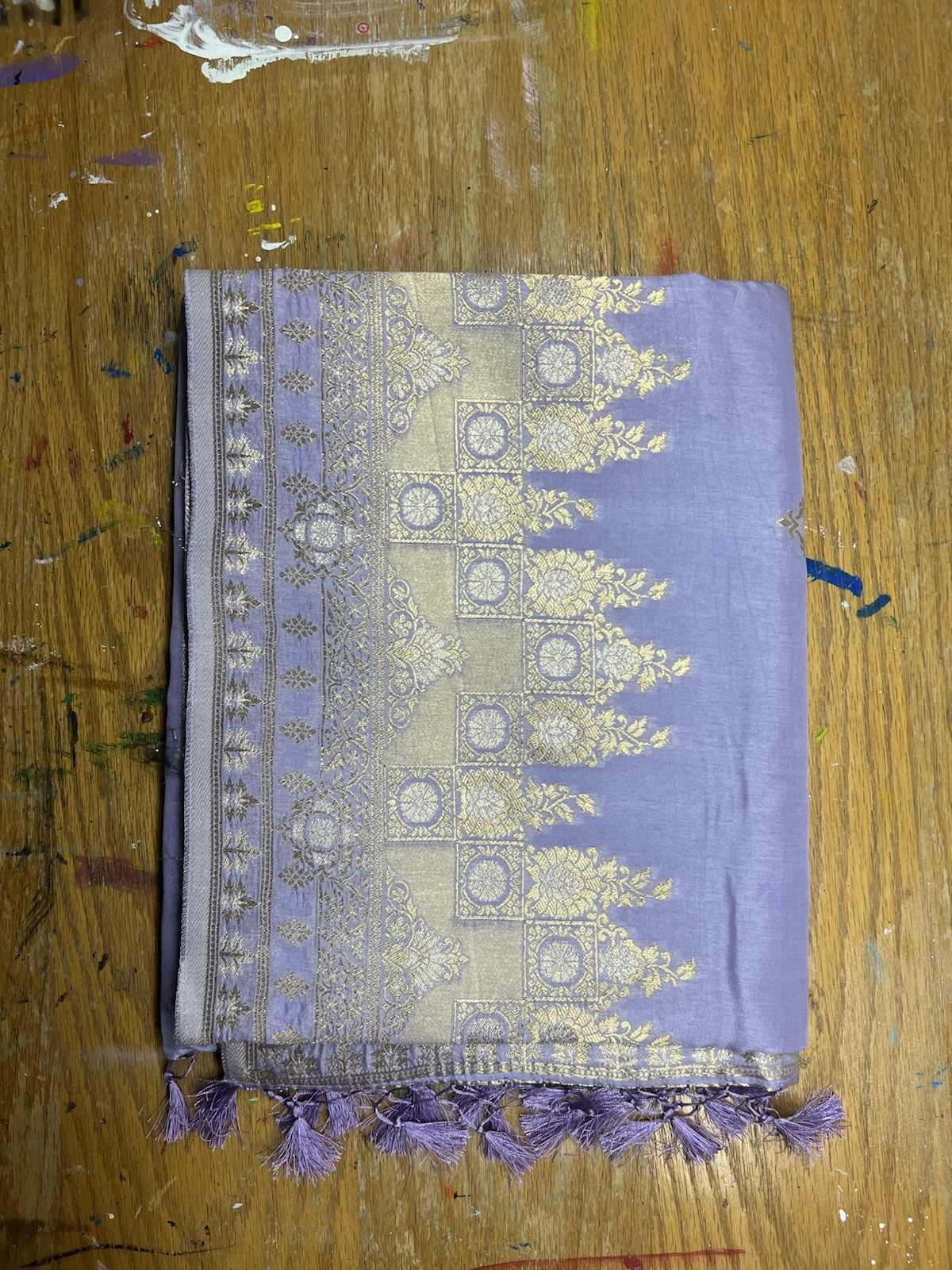 New Women Chiniya Silk Purple and Gold Saree Varanasi Saree
