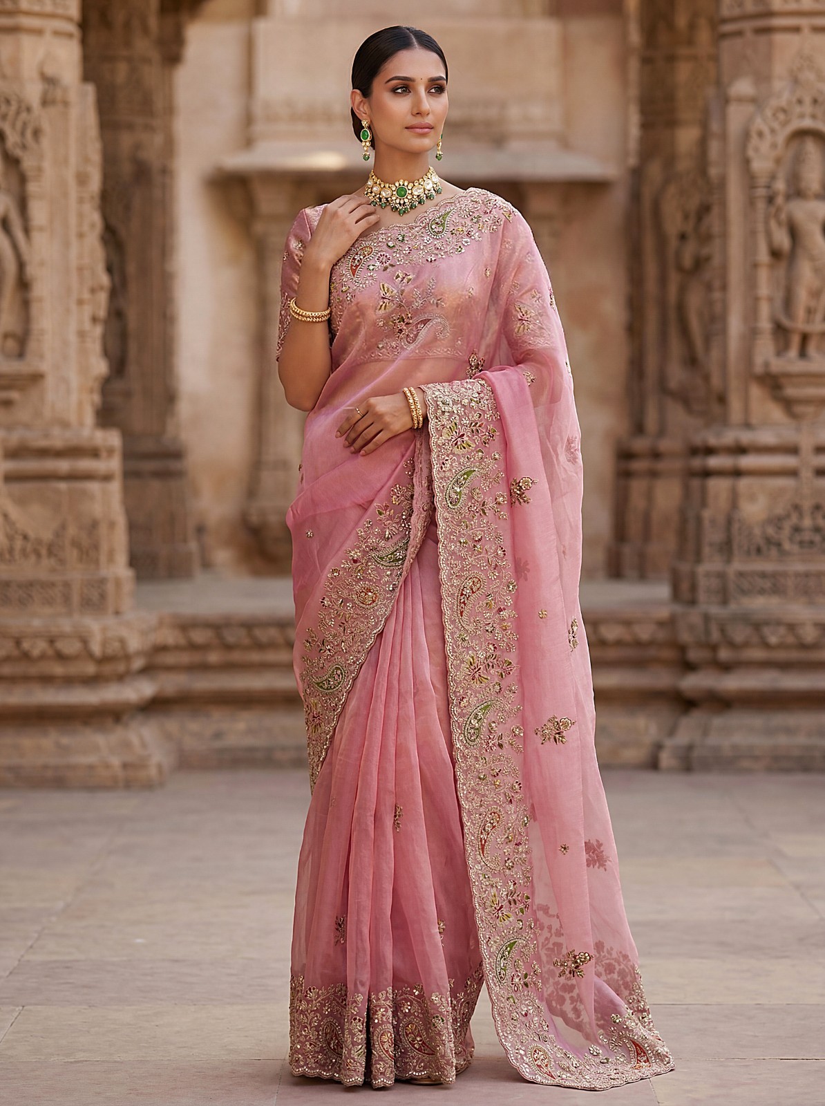 Designer Gabana Silk Saree Multi Thread Engagement Wear