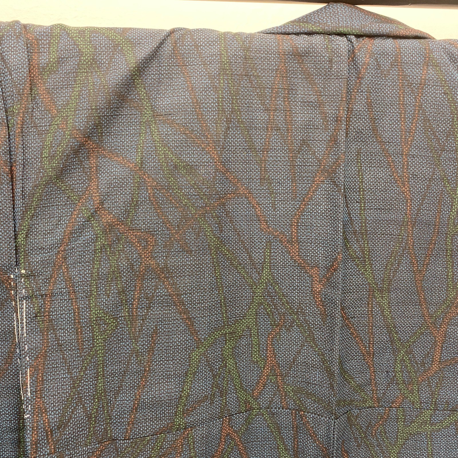 Japanese Vintage Kimono Silk Blue Oshima Traditional Authentic Length 61 in