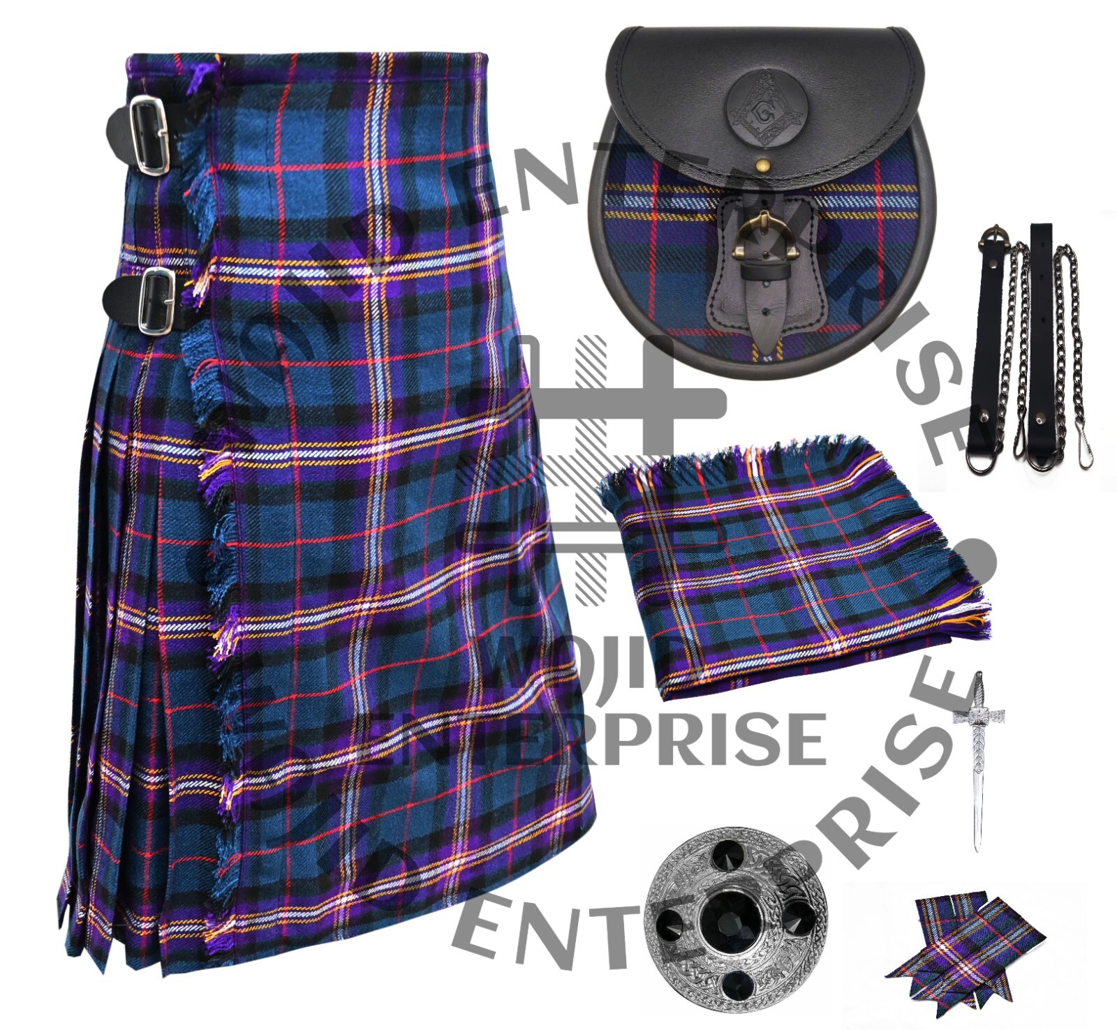 Scottish Traditional 8 Yard Masonic Tartan Kilt for Men’s – Custom size Kilts