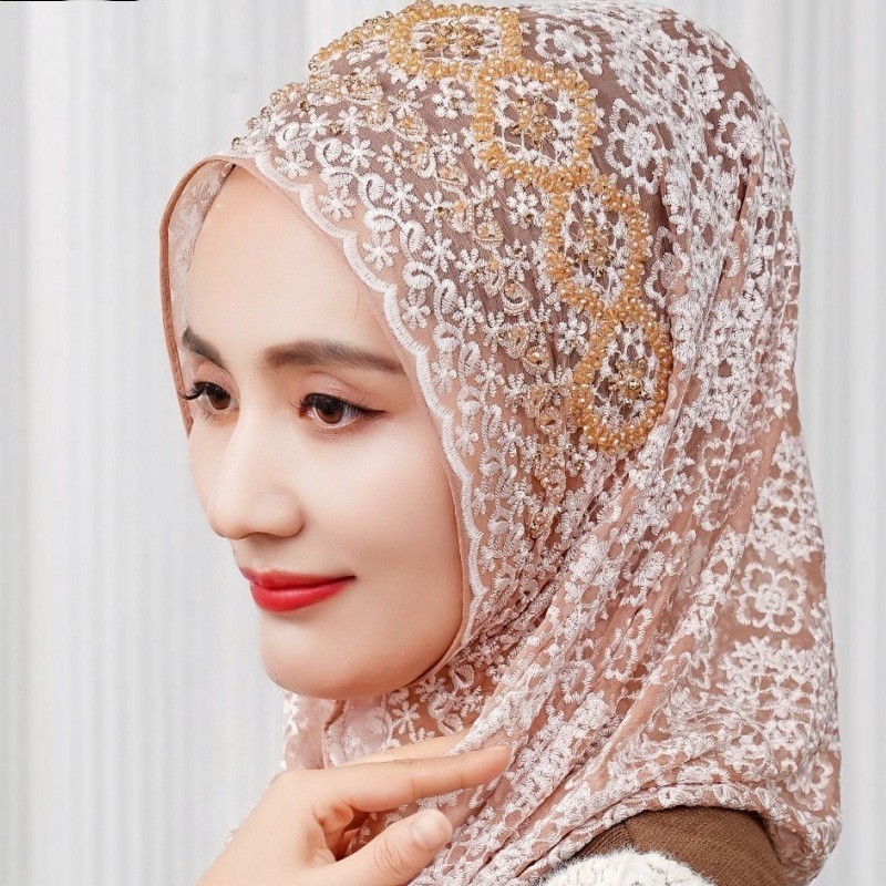 New Silk Hijabs Women Malaysia Wrap Cap Muslim Print Bead Scarf Hair Cover Shawl