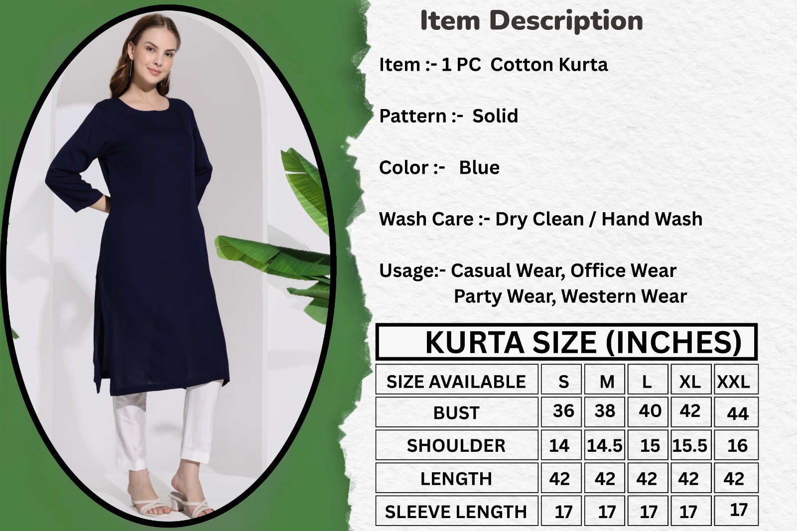 Ladies Blue Long Kurta | Comfortable Cotton Tunic Top | Simple Daily Wear Outfit
