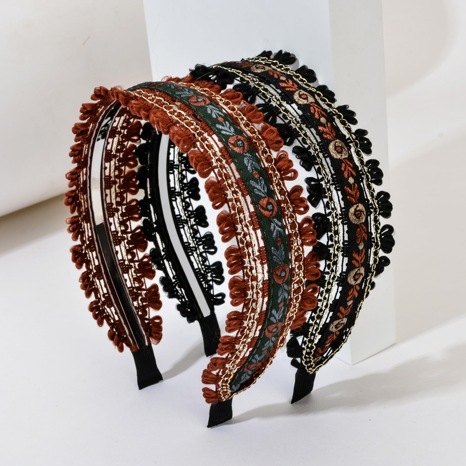 Boho Ethnic Wind Embroidery with Floral Headband Non-slip Elastic Brown Metal…