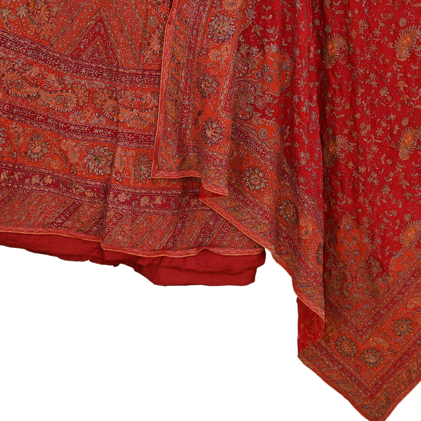 Pre-owned Orange Pure Silk Hand Embroidered Ritu Kumar Designer Lehenga 3pcs set