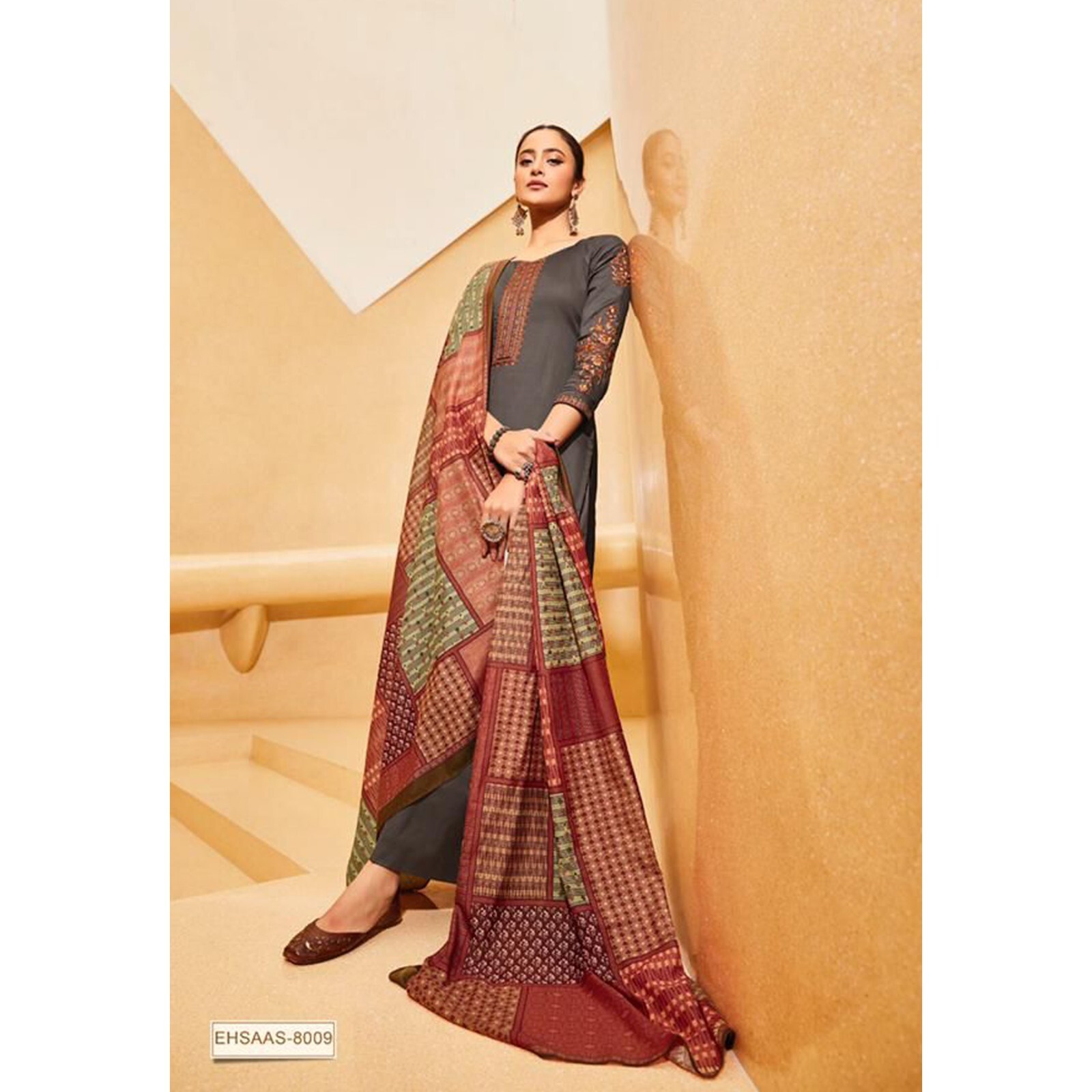 South Asian Women’s Wear Maroon Color Embroidery Worked Salwar Kameez Pant Suits