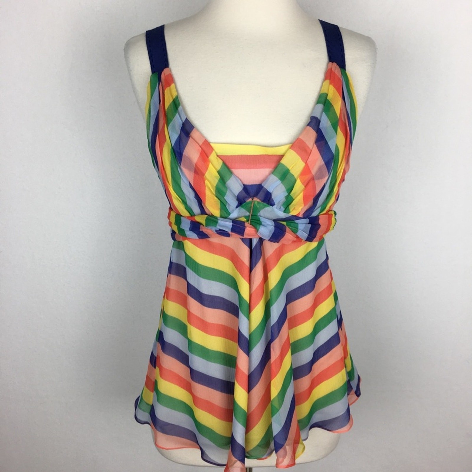 Tibi Rainbow Stripe Silk Gauzy Chiffon Swing Tank Top 4