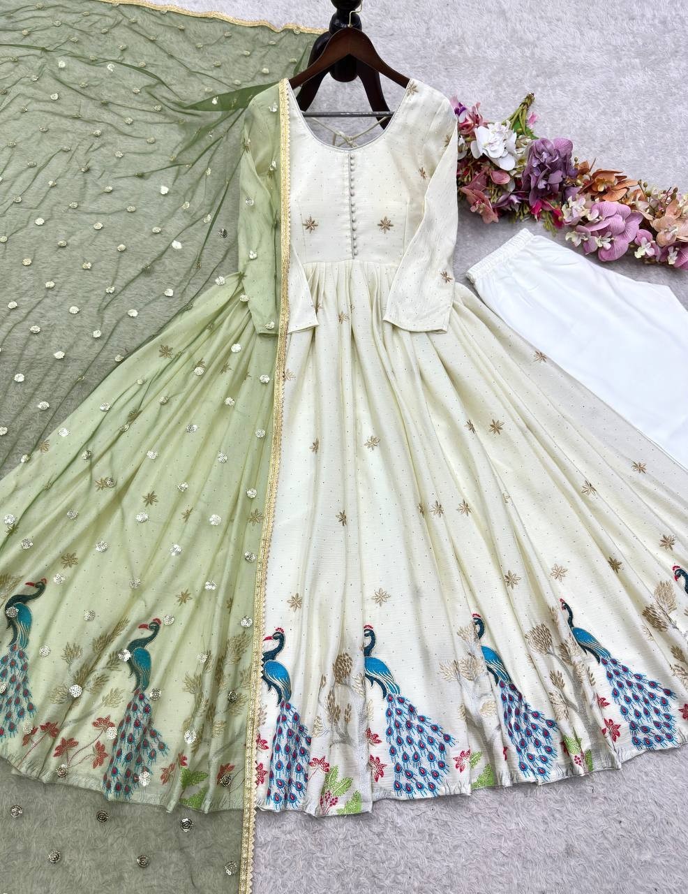 Ethnic Wear Heavy Dola Silk Salwar Kameez With Net Dupatta For Women