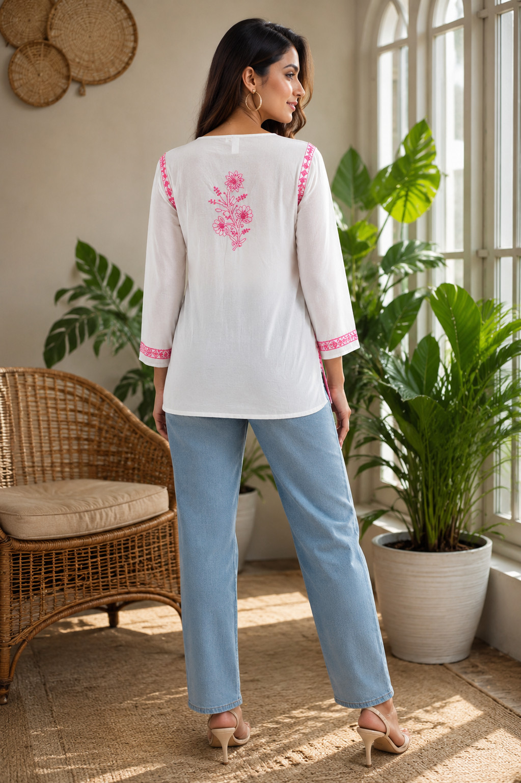 XS 37 LUCKNOWI SOFT GEORGETTE KURTI ETHNIC HAND CHIKANKARI EMBROIDERED TOP KURTA