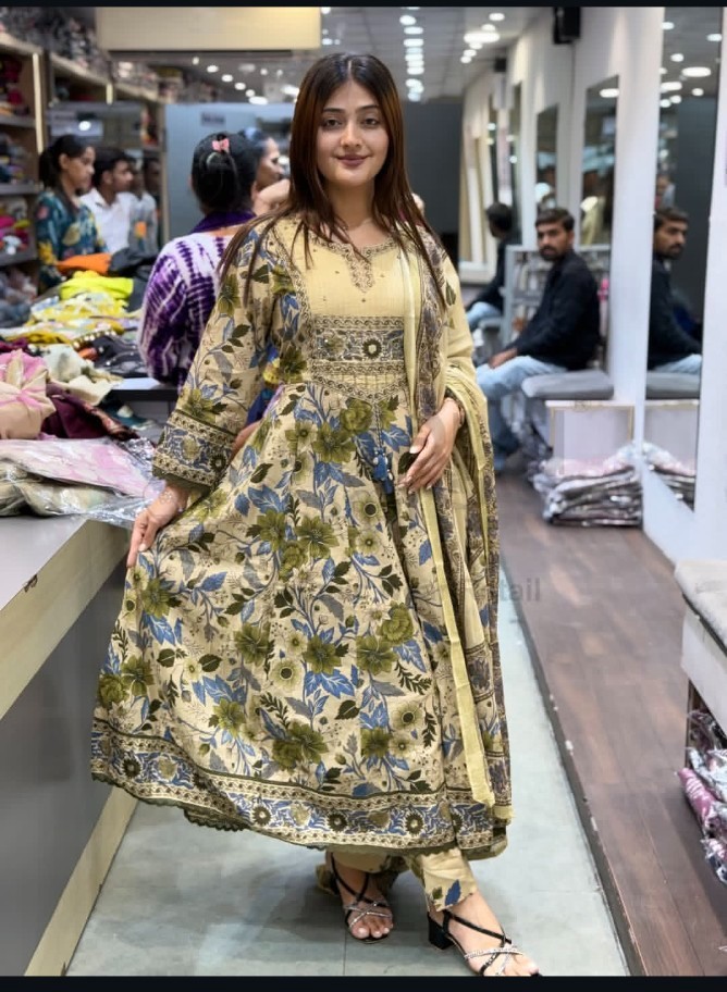 Indian Women Angrakha Style Anarkali Suit Party Wear Kurti Pant Dupatta Set