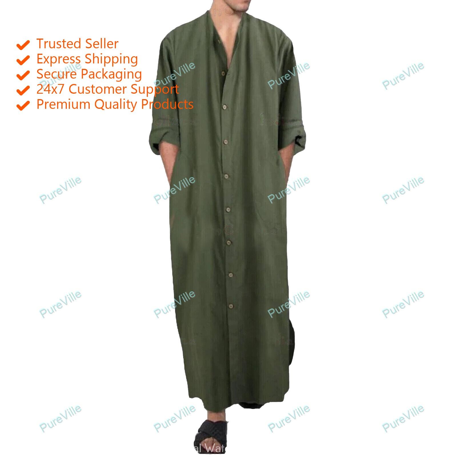 Mens Kurta Long Size Indian Handmade Sleeve Cotton New Style Kurta Dress