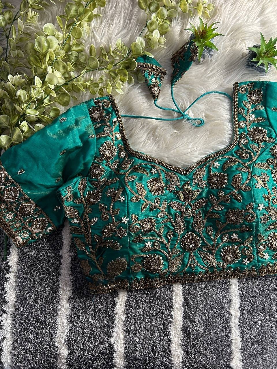 Readytowear Handmade Beads Silk Saree Blouse in USA | Available Size S, M, L, XL