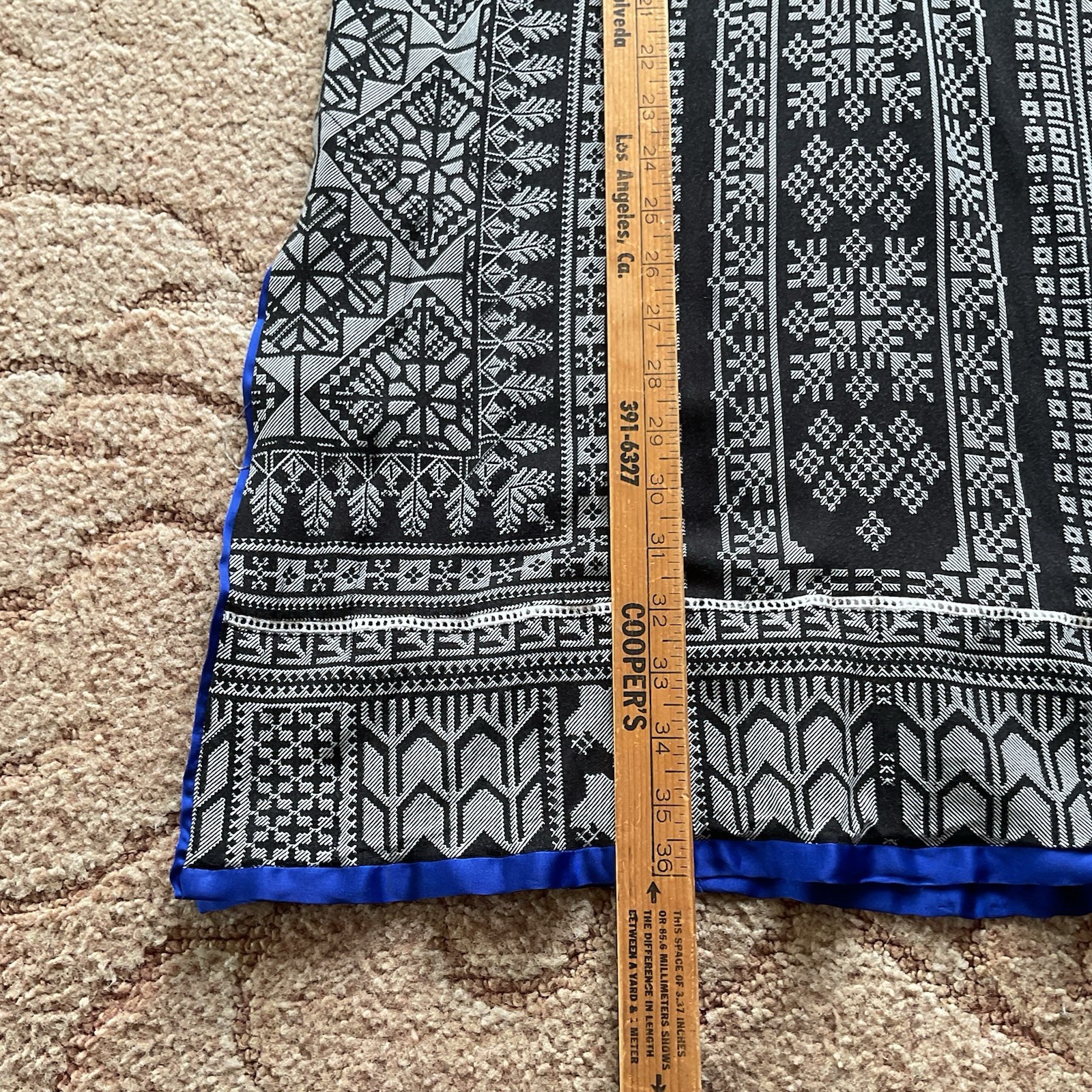 KHAADI PRET Women’s 12 (Fit Small) Black Gray Geometric Blue Satin Tunic Kurta