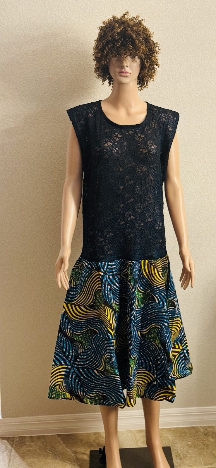 Women’s African Ankara Dress. Embroidered Top