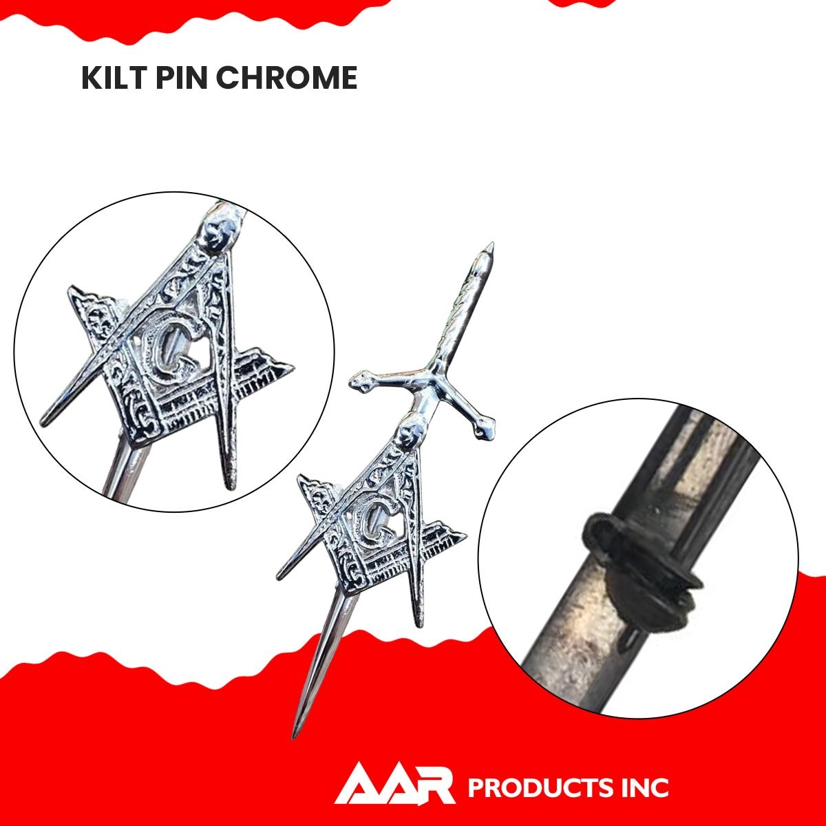 AAR Scottish Masonic Kilt Pin 4″ Silver Chrome Finish Kilt Socks Sporrans New