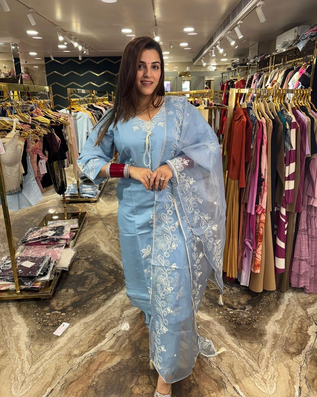 Women’s Embroidered Chanderi Silk Salwar Suit with Silk Embroidered Dupatta