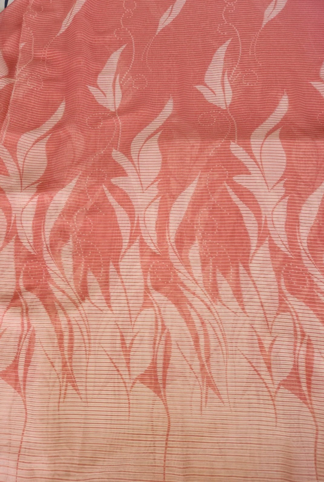 Japanese Saree Fabric Pinkish Orange Leaf Poly Chiffon Poonam Sheer 45″ X 6.5 Yd