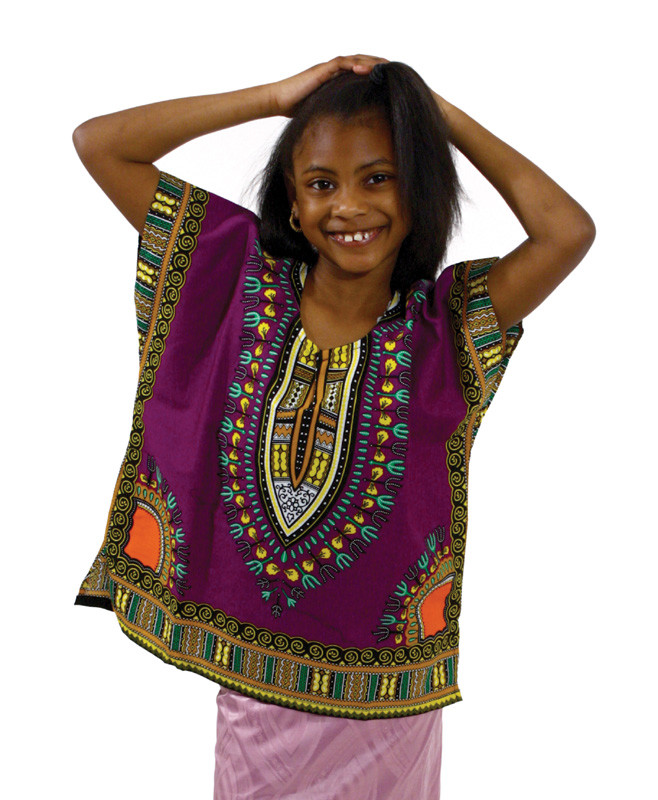 Children Purple African Traditional Dashiki w/color designs. Small Medium & Lg.