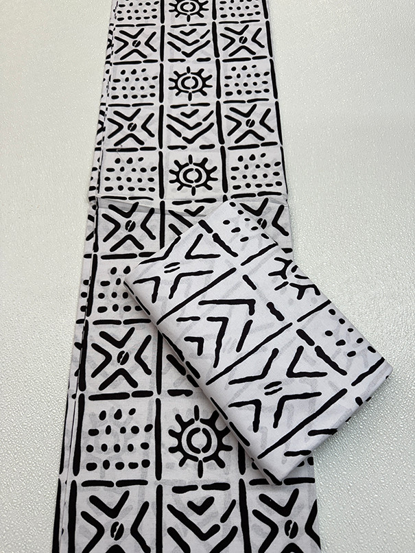 African Super Quality Wax Prints Sell by 6 Yards Mudcloth Design-Black and White