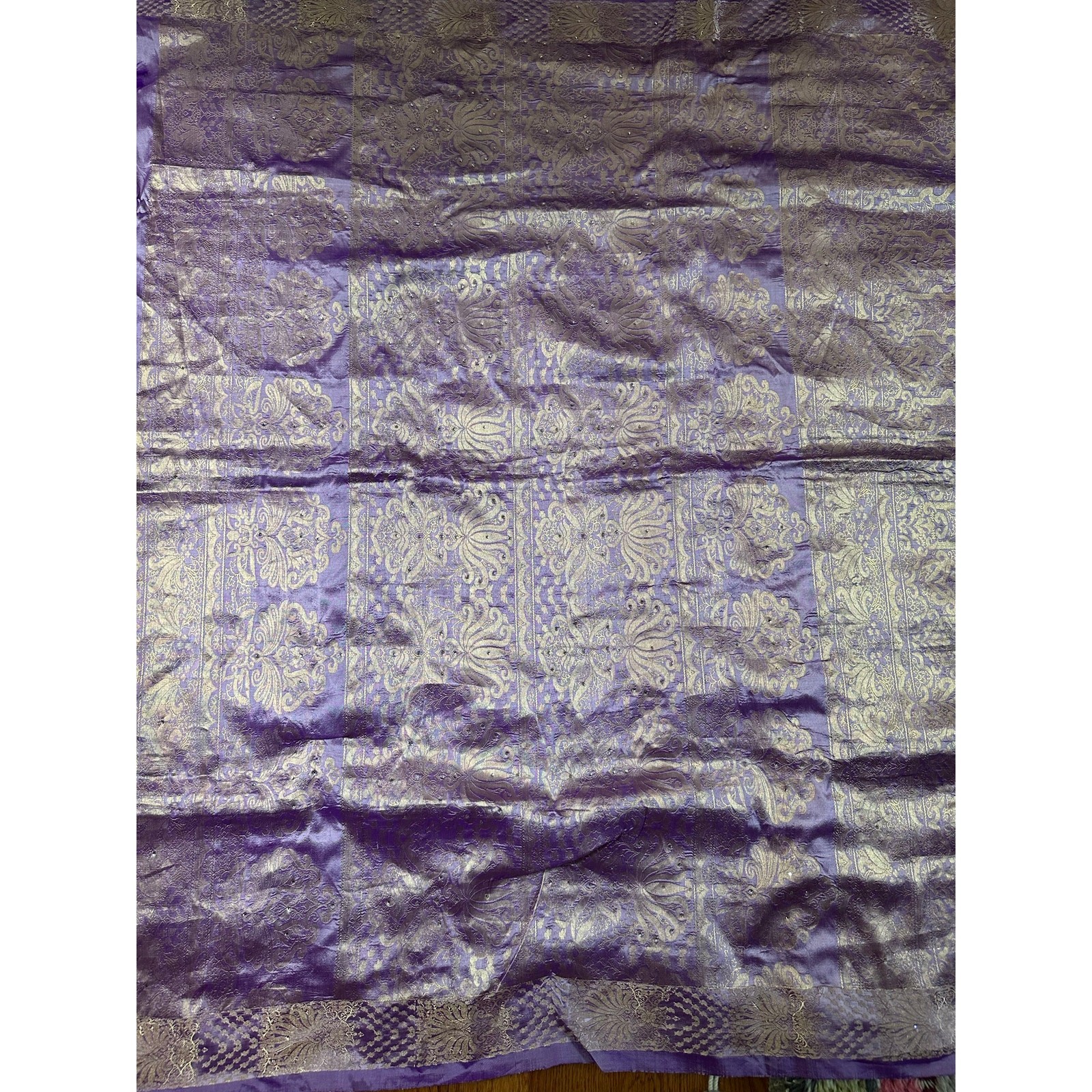 Silk saree lavender gold Paisley brocade 204×46” sari stunning luxurious