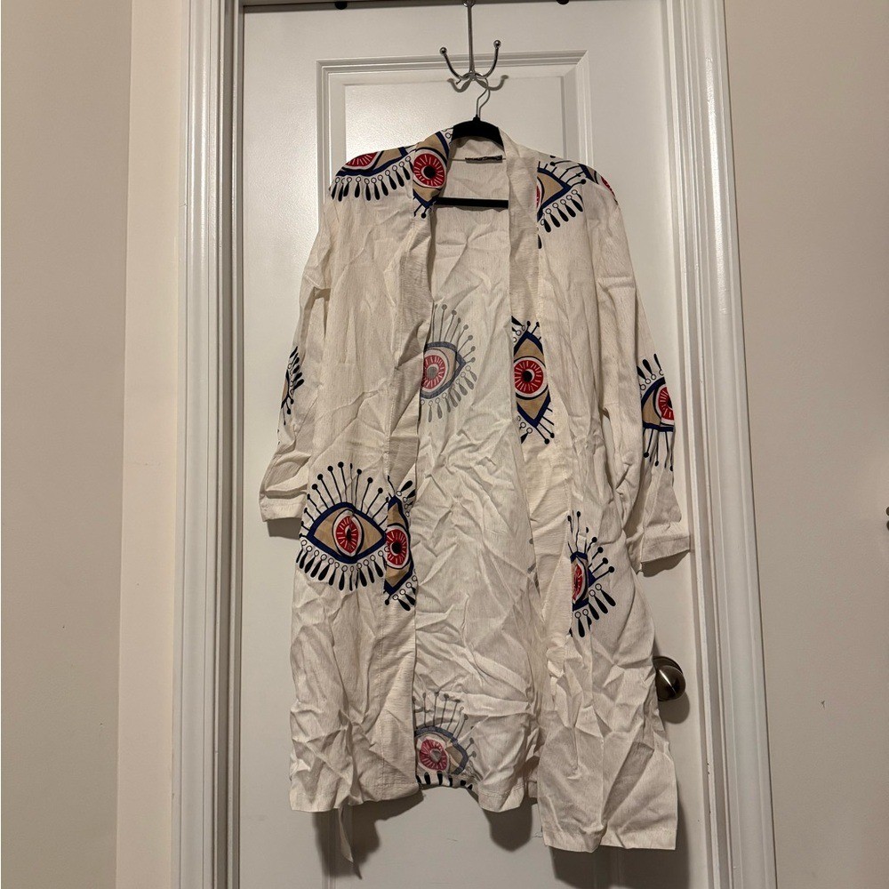 Embroidered Cream Kimono with Eye Design