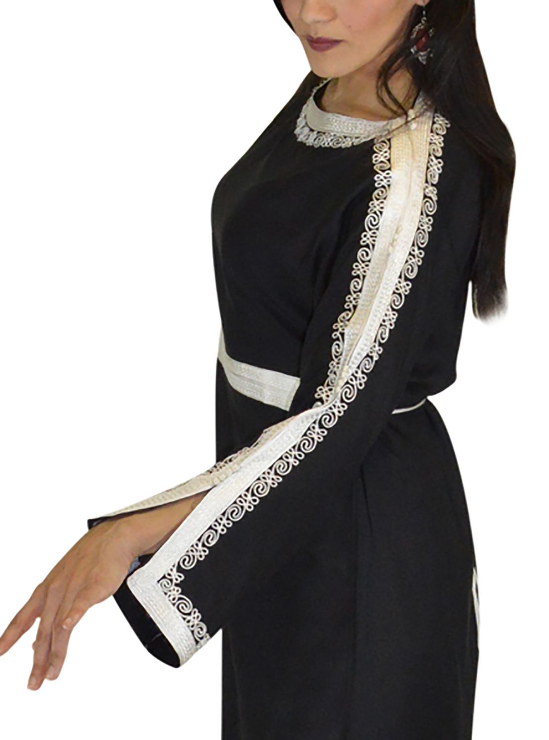 Moroccan Handmade Caftan Tunic Short Black Cocktail Dress Vintage Evening wear