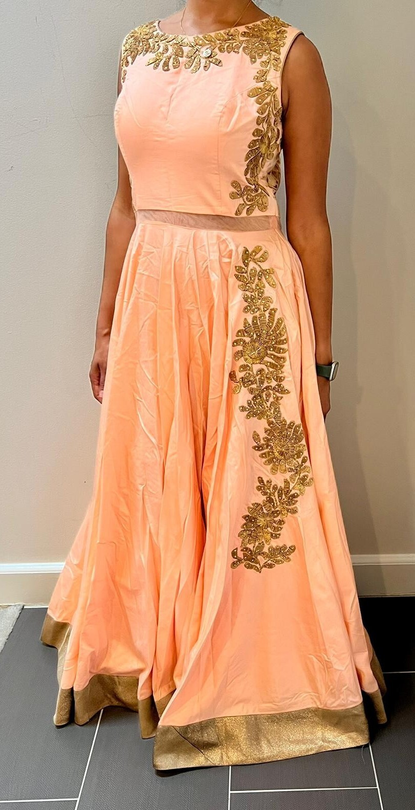Light pink Indian Anarkali Dress/ Gown, gold work, Zari Embroidery – 1 piece