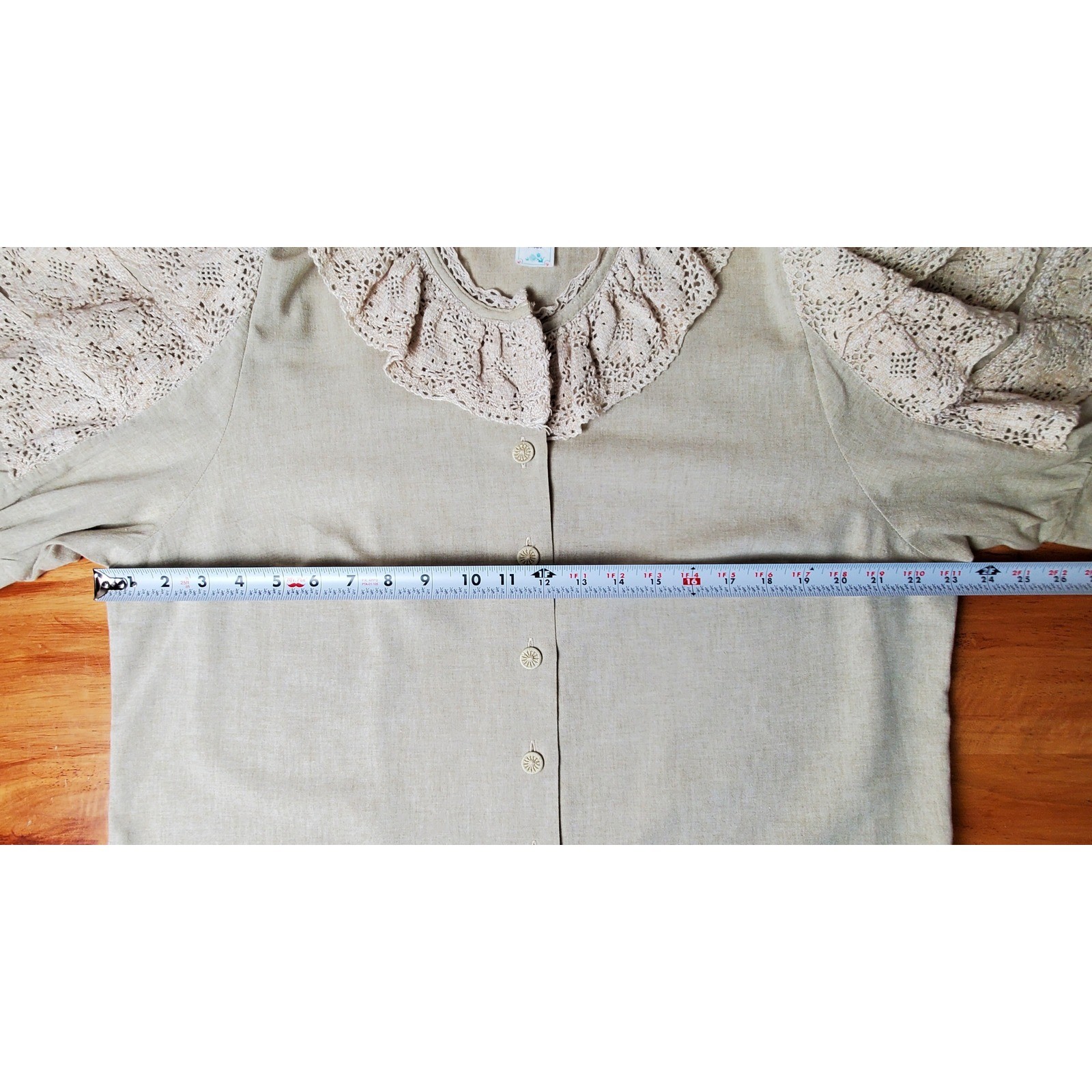 Landhaus Mode XL Beige Peasant Blouse Lace Prairie Cottagecore Lagenlook Boho