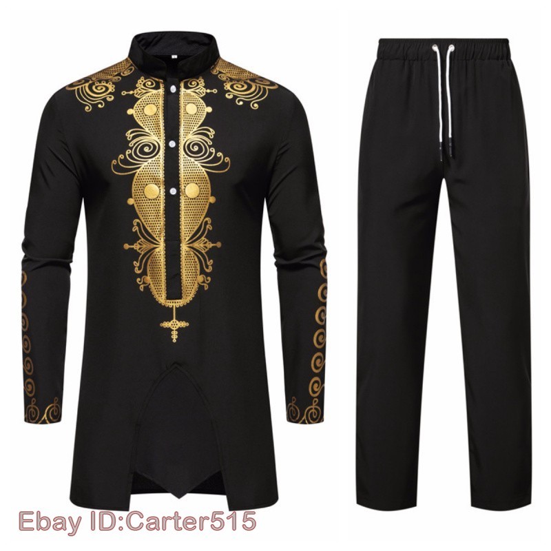 Men’s African 2 Piece Set Traditional Shirt and Pants Set Suit Middle East Suit