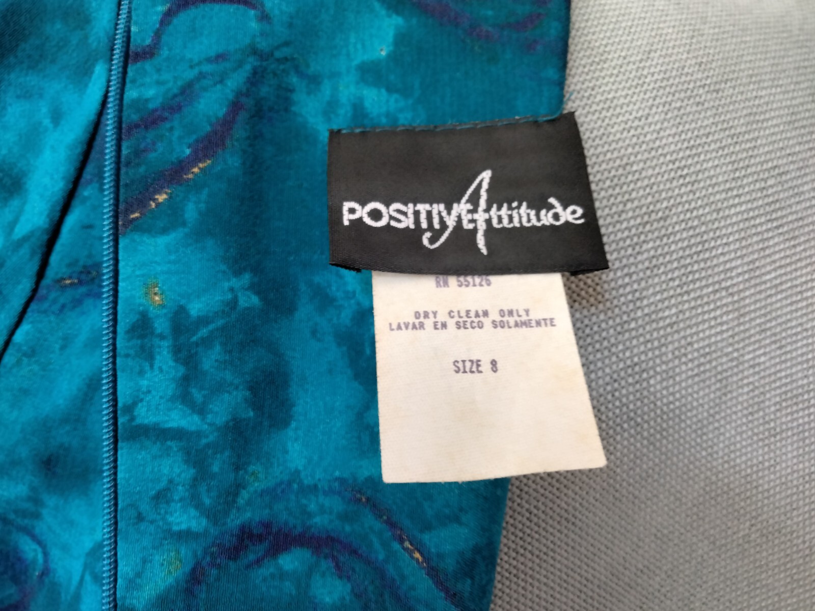 Vintage Positive Attitude fitted Comfy V neck short sleeves Black/Teal dress 8