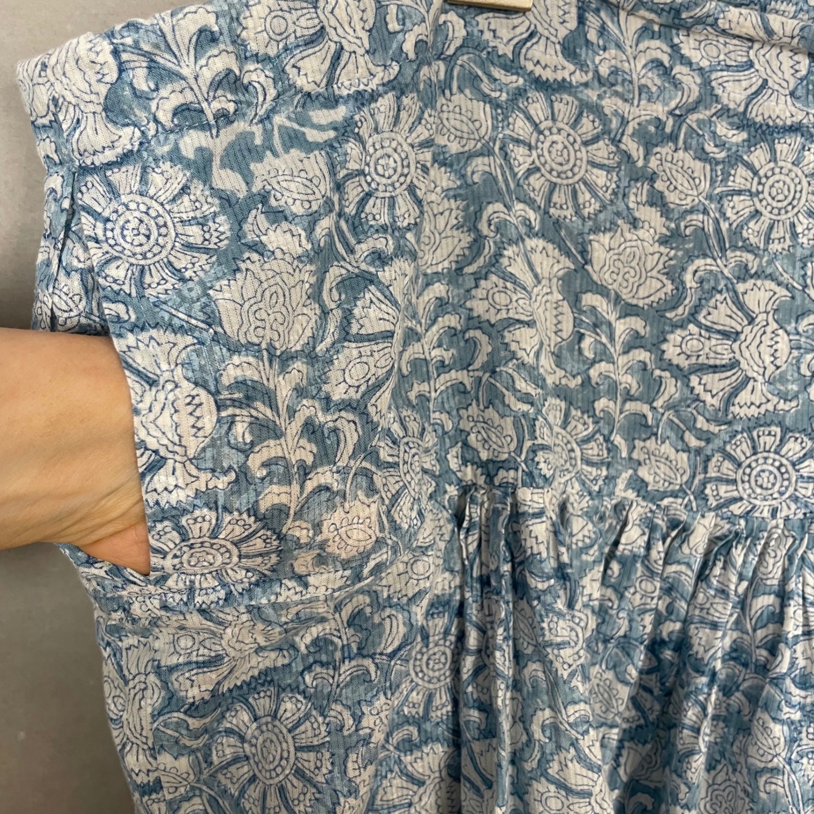 Fabindia Floral Salwar Pants Harem Cotton Women Sz Large Blue White Relaxed Fit