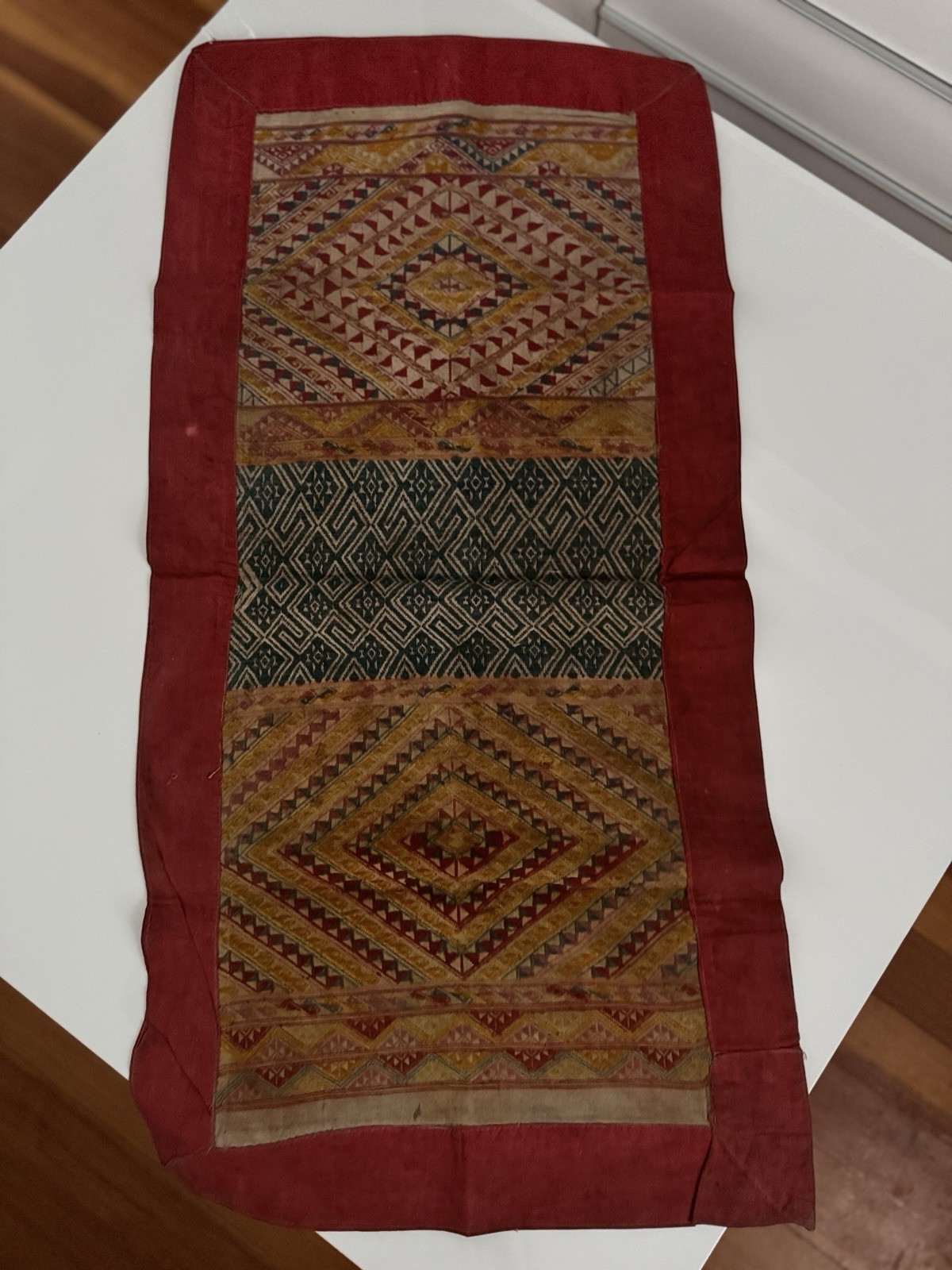 Vintage Laotian Laos hand woven Shawl Scarf 40” X 19.25”