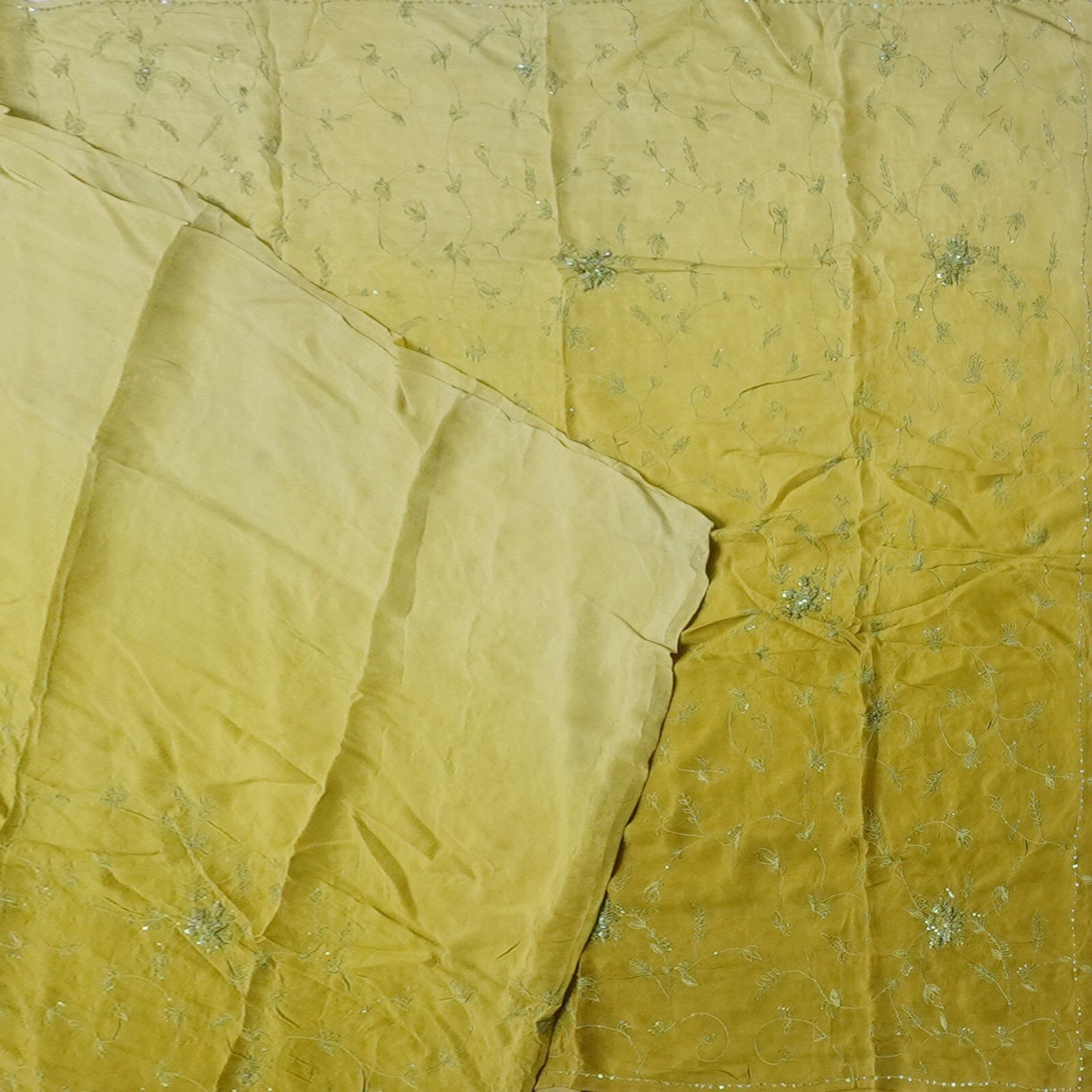 Vintage Olive Green Sarees 100% Pure Crepe Silk Hand Embroidered Sari 5YD Fabric