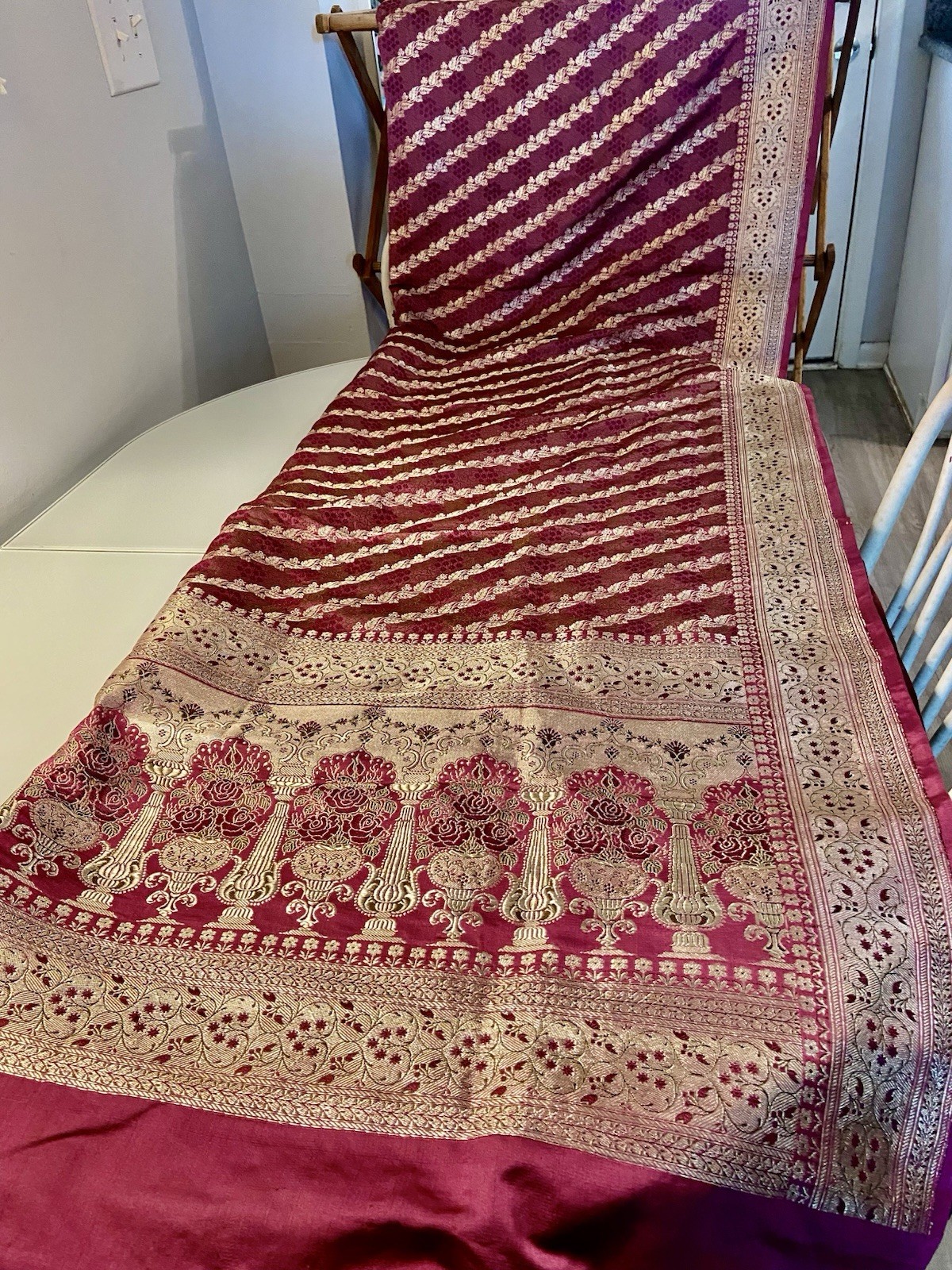 Vtg Satin Silk Banarasi Brocade Saree Blouse -Authentic Handloom Fekwa Cutwork