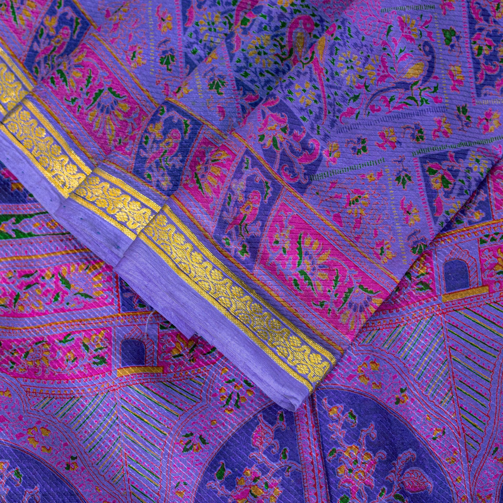 Sanskriti Vintage Blue Sari Soft Pure Silk Human Animal Zari Border Saree 6+Yard