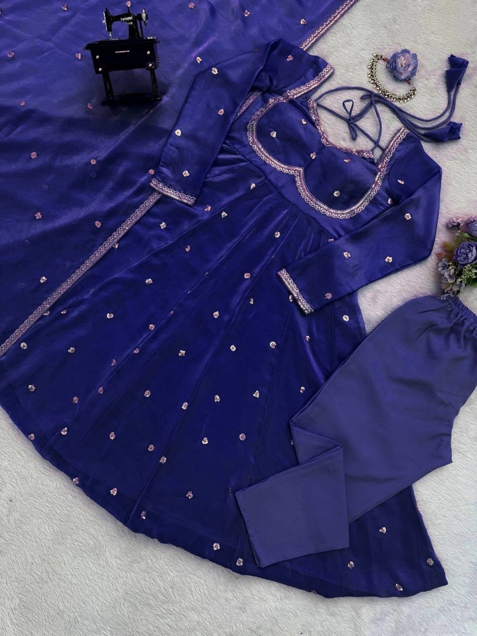 Stylish Look Royal Blue Soft Silk Anarkali Suit With Dupatta For Wedding Wear