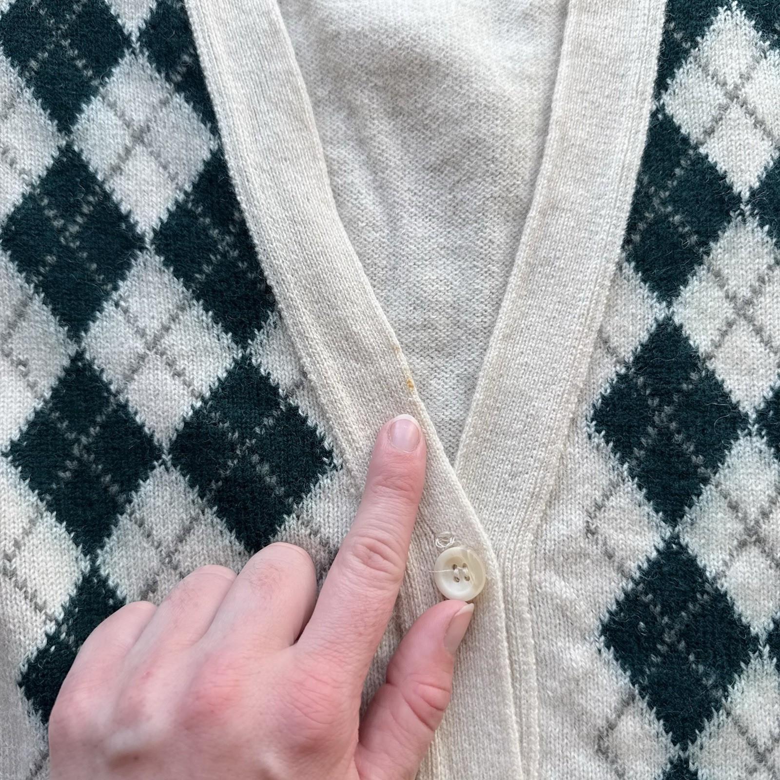 Men’s Jedburgh Kiltmakers Wool Vest Cardigan Sz 38 Cream Green Argyle Scottish