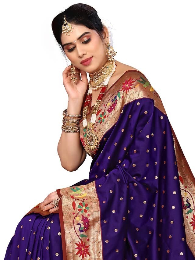 Women’s Paithani Jacquard Silk Blend Saree with Unstitched Blouse Piece
