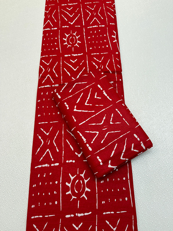African Super Quality Wax Prints Sell by 6 Yards- Mudcloth Design- Red and White