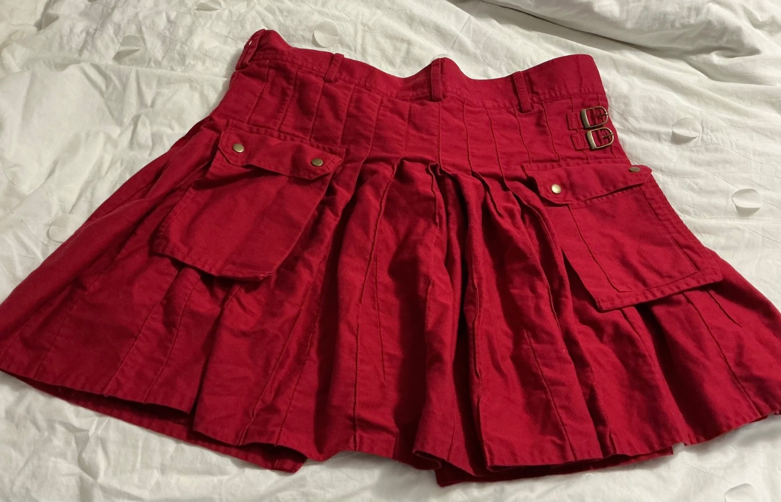 Cloud Kilts Wrap Men’s Kilt, Red, Pockets, Scottish, Size 38, 100% Cotton