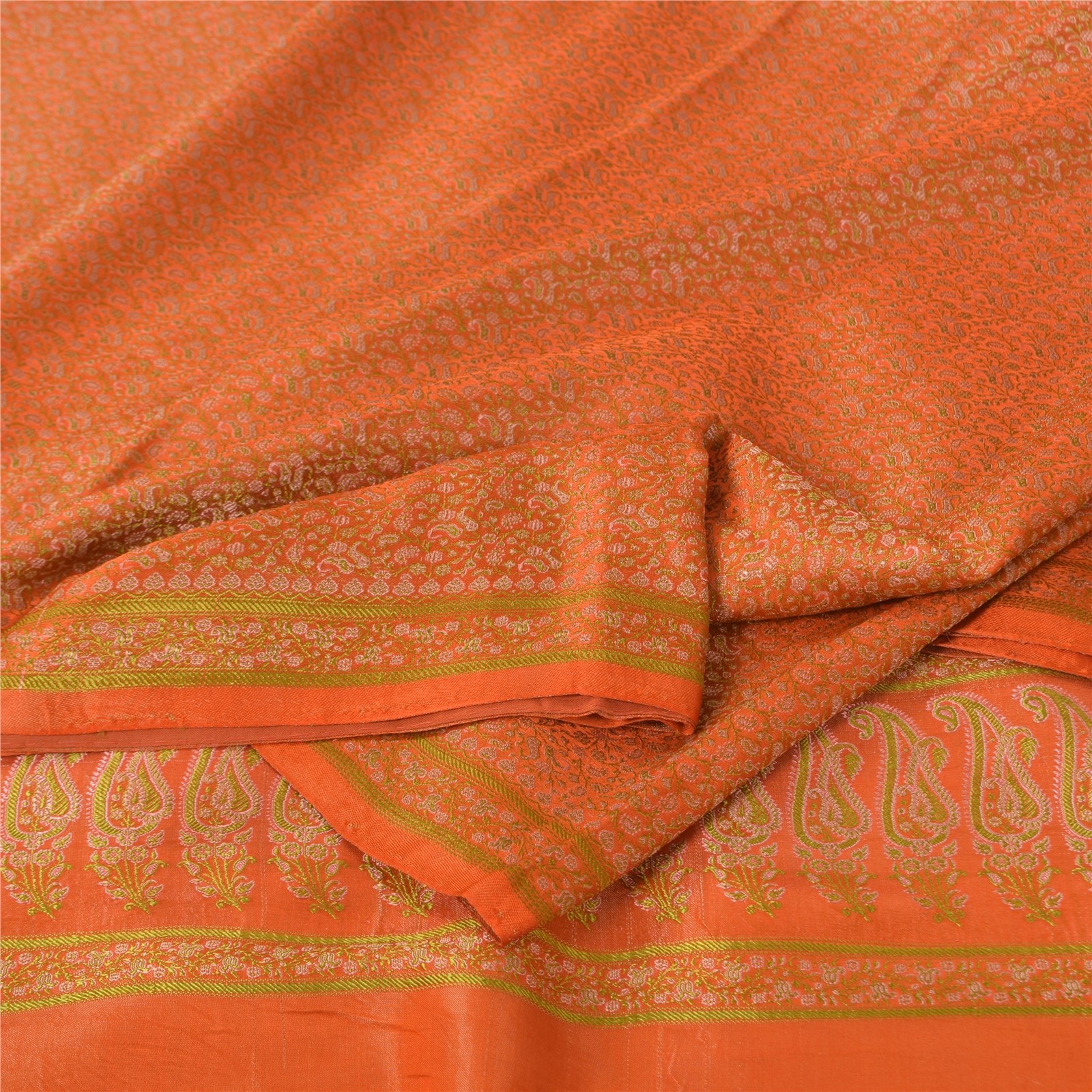 Sanskriti vintage Orange Sarees Pure Satin Silk Banarasi Woven Sari 5 yd Fabric