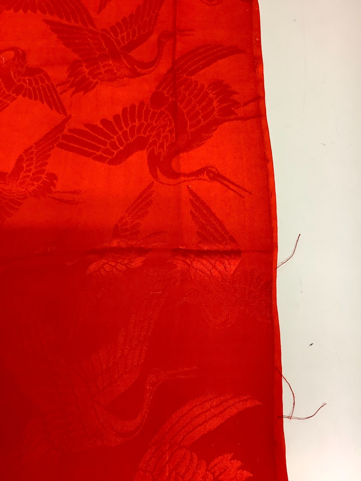 Japanese Vintage Kimono Fabric cloth Boro silk red crane scrub 52.7×12.9inch