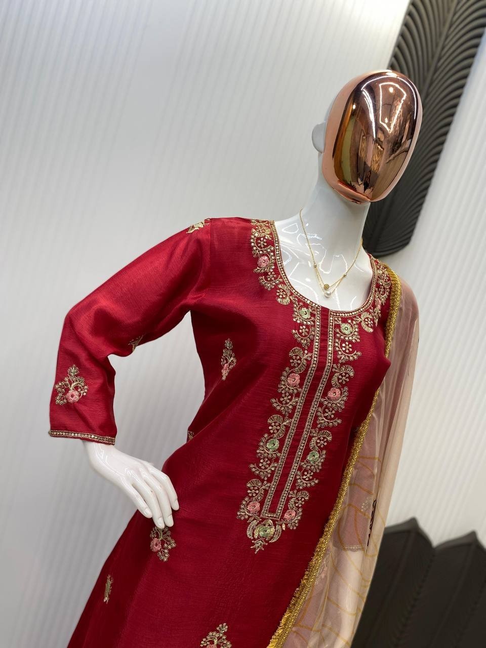 Designer Chinon Plazzo Suit Set Embroidery Sequence Wedding Ready M-XXL