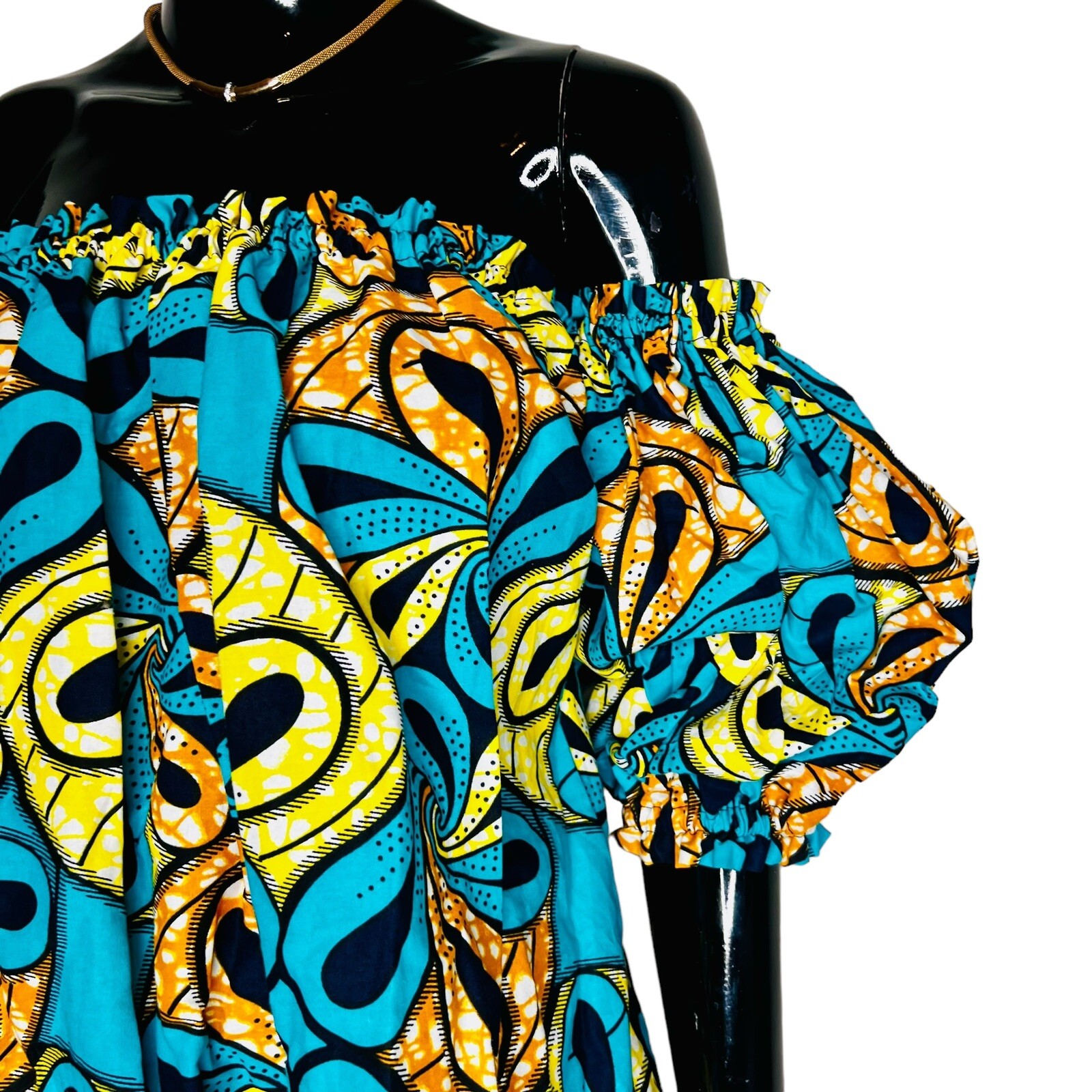 Turquoise & Multicolor Print Off The Shoulder Loose Fits Blouse ￼
