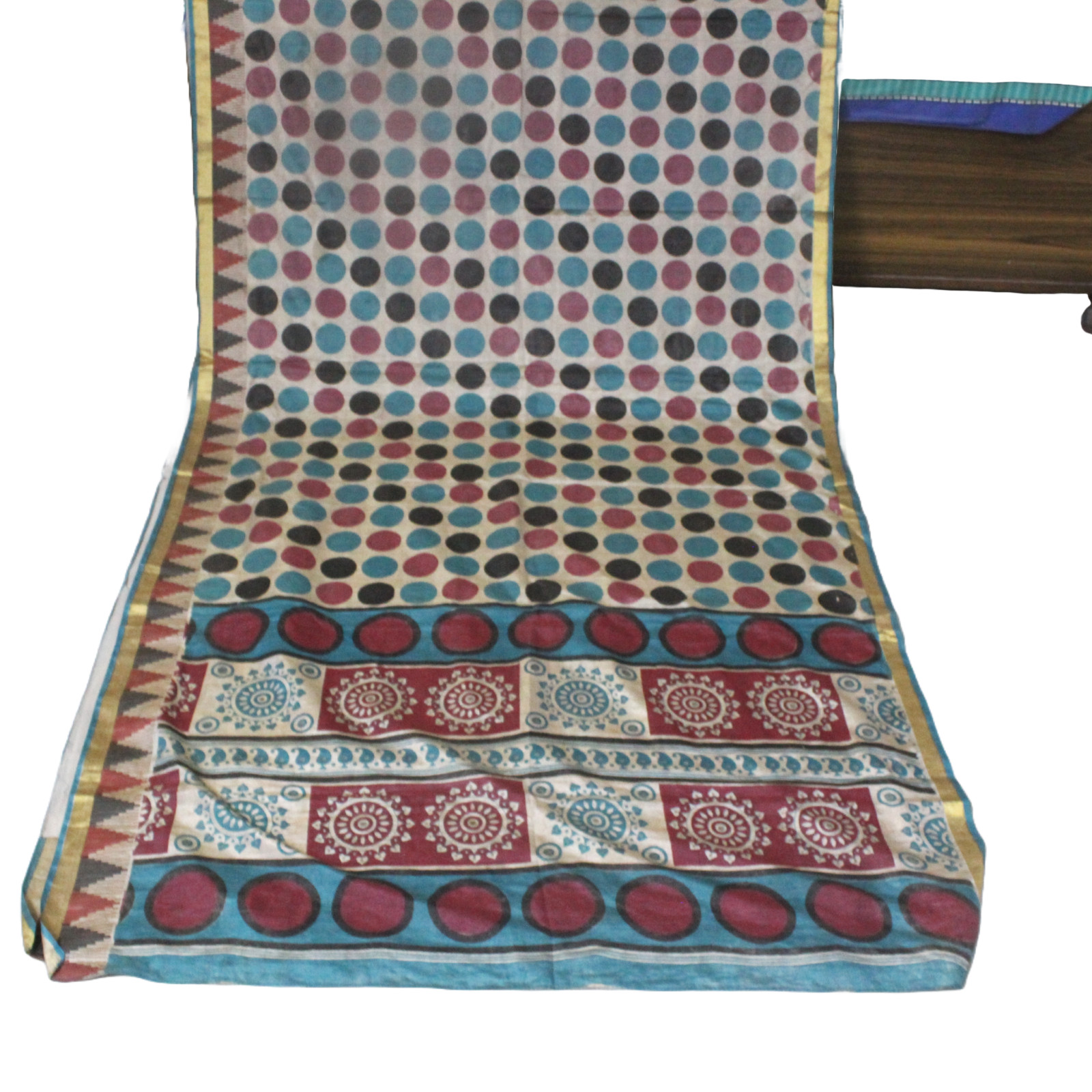 Indian Beige Dress Sari Cotton Used Printed Home Decor Vintage Sewing Sari Quilt