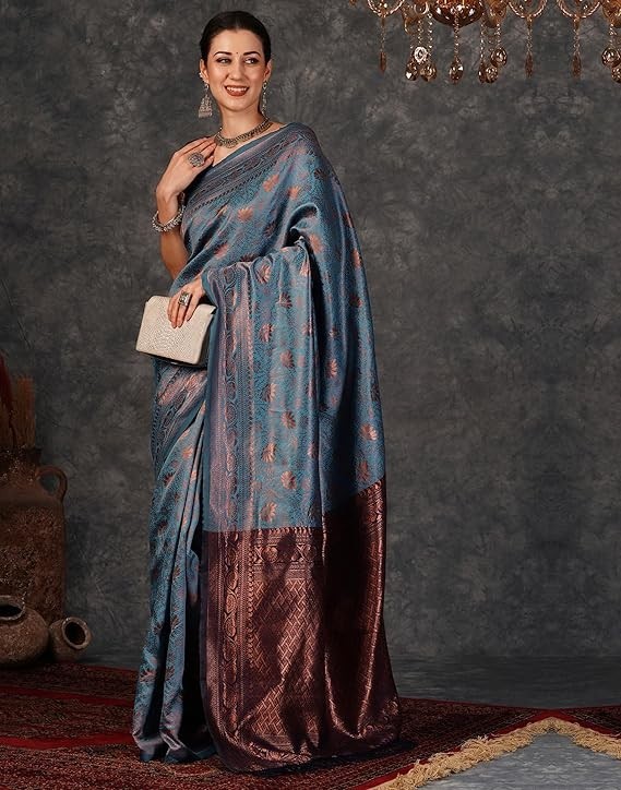 Women Banarasi Jacquard Soft Silk Kanjeevaram Saree with Unstitched Blouse Piece
