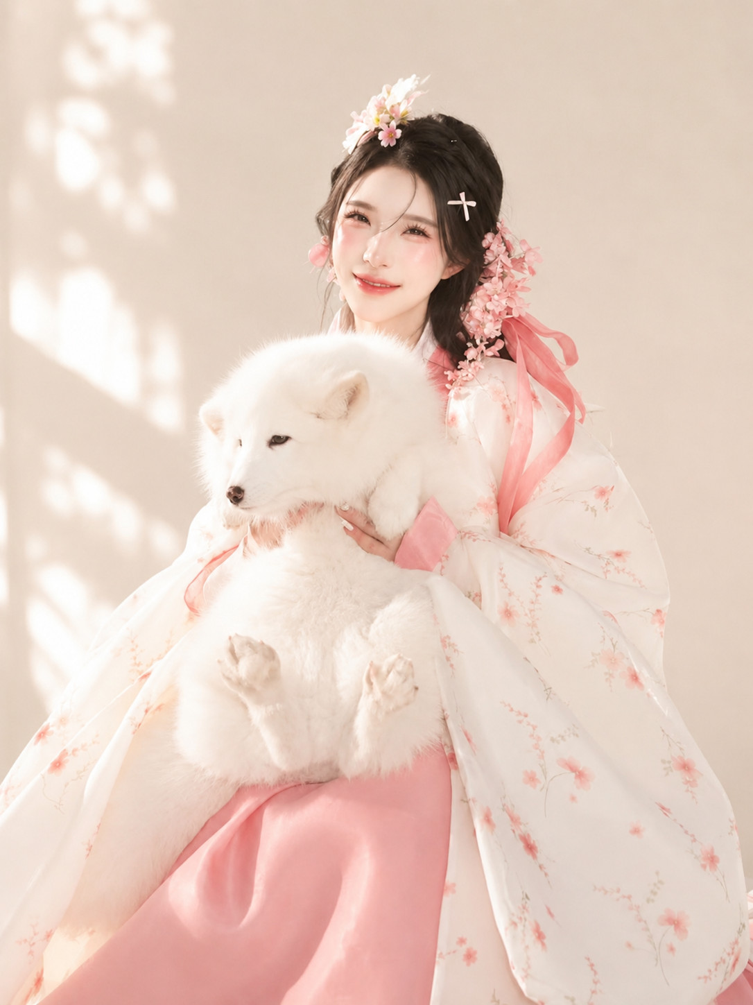 Pink Princess Korean Hanbok Dress Flowing Wide Sleeve Court Style