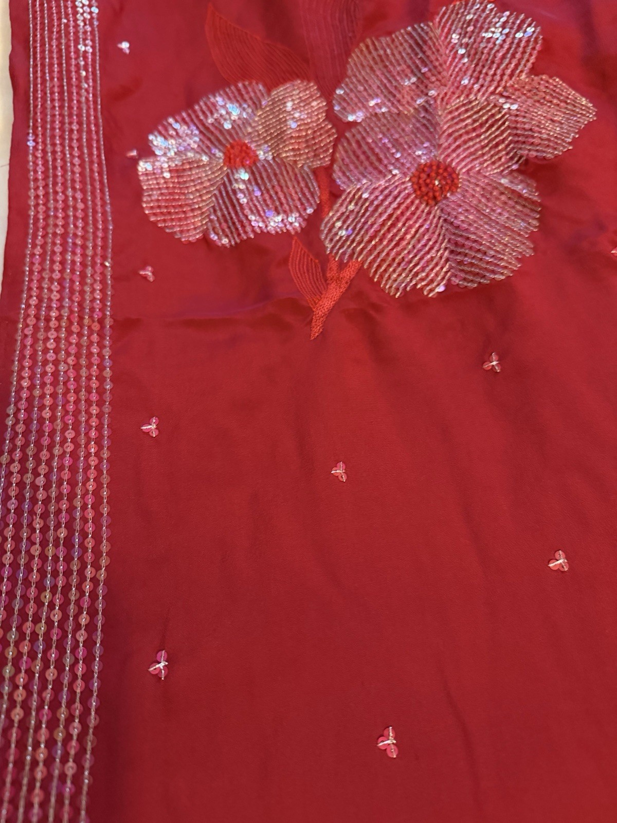 Red Silver silk Floral Sequin Embellished Saree with Blouse for Women Free Size