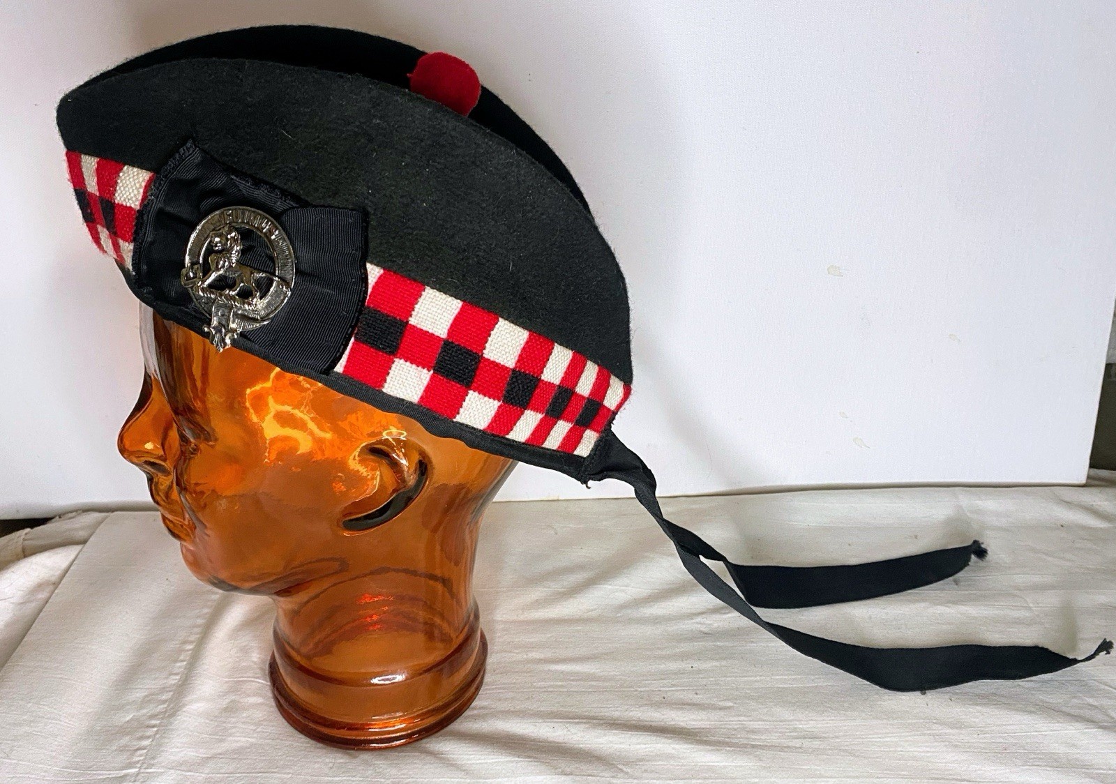 Scottish Wool Glengarry hat With Plume Hackle, Black Watch Piper’s Hat Highlands