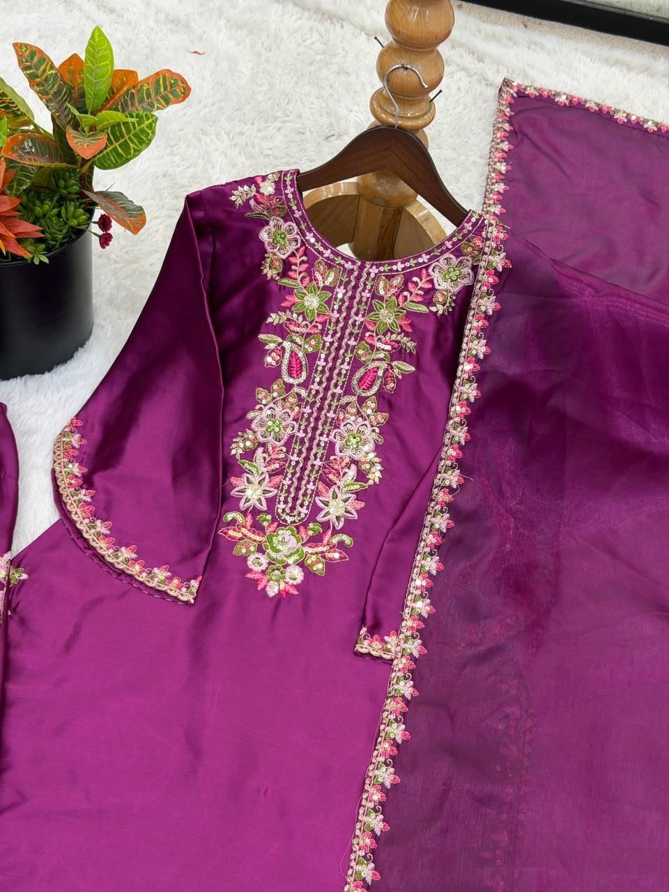 Party Wear Farshi French Crepe Salwar Kameez With Dupatta For Women