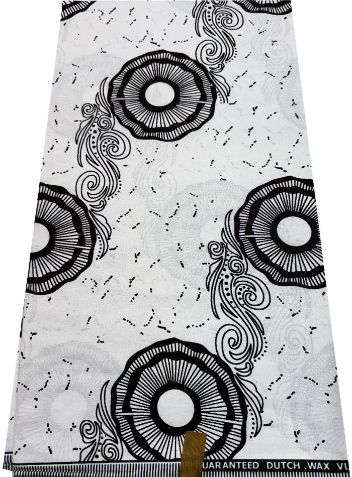 Sell by 3 Yards African Super Quality Wax Prints -White-Black